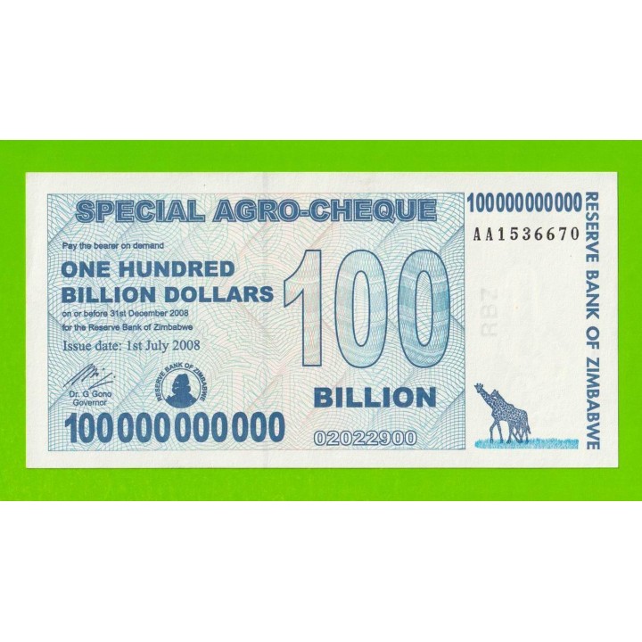 Зимбабве - 100000000000 / 100 миллиардов долларов - 2008 (AB) - UNC-!!!