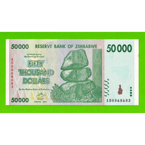 Зимбабве - 50000 долларов - 2008 - UNC-!!!