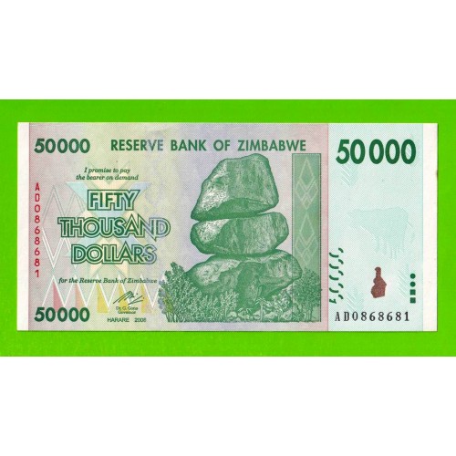 Зимбабве - 50000 долларов - 2008 - aUNC!!!