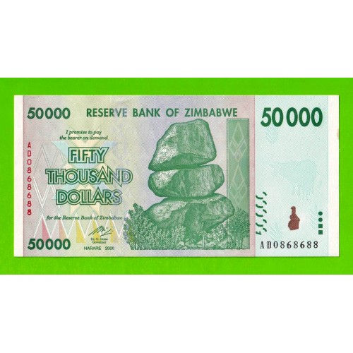 Зимбабве - 50000 долларов - 2008 - aUNC!!!