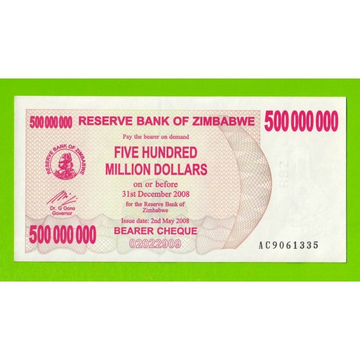 Зимбабве - 500000000 / 500 миллионов долларов - 2008 (AC) - aUNC!!!