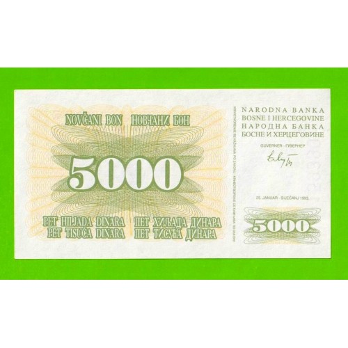 Босния и Герцеговина - 5000 динаров - 1993 (AB) - aUNC+!!!