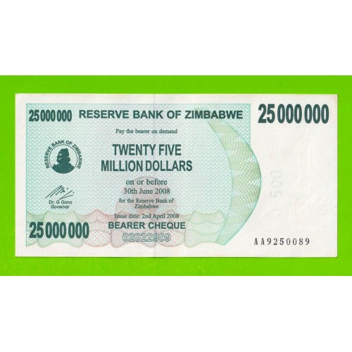 Зимбабве - 25000000 / 25 миллионов долларов - 2008 (AA)