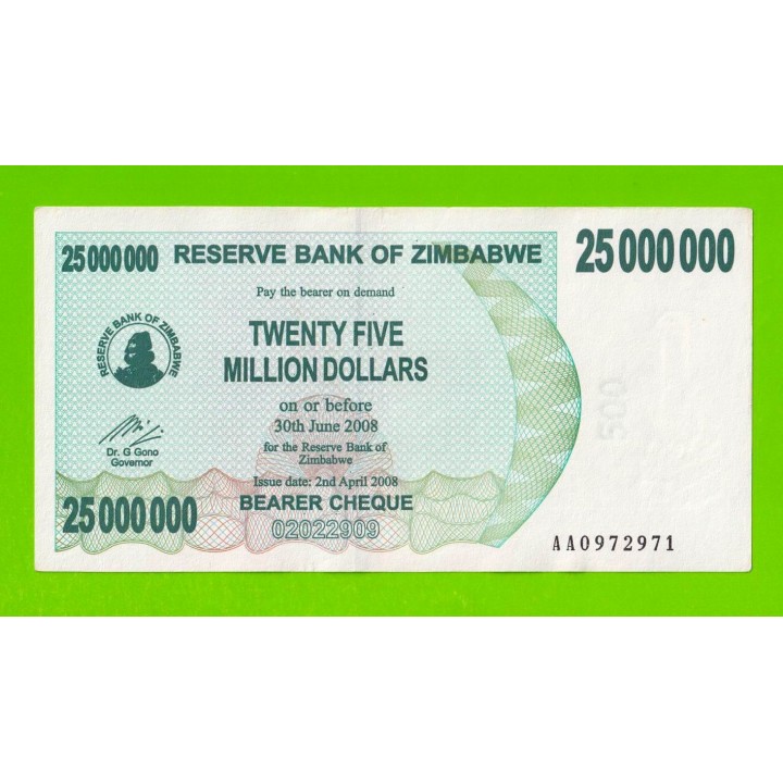 Зимбабве - 25000000 / 25 миллионов долларов - 2008 (AA)