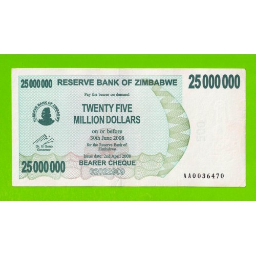 Зимбабве - 25000000 / 25 миллионов долларов - 2008 (AA)