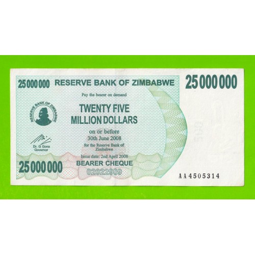 Зимбабве - 25000000 / 25 миллионов долларов - 2008 (AA)