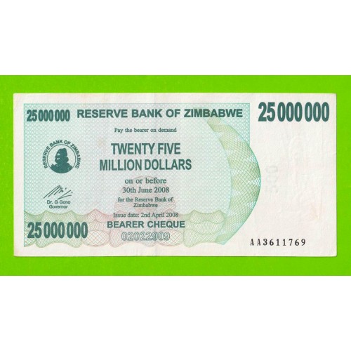 Зимбабве - 25000000 / 25 миллионов долларов - 2008 (AA)