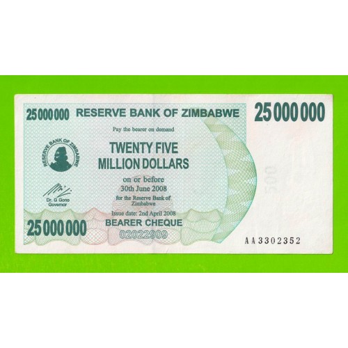 Зимбабве - 25000000 / 25 миллионов долларов - 2008 (AA)