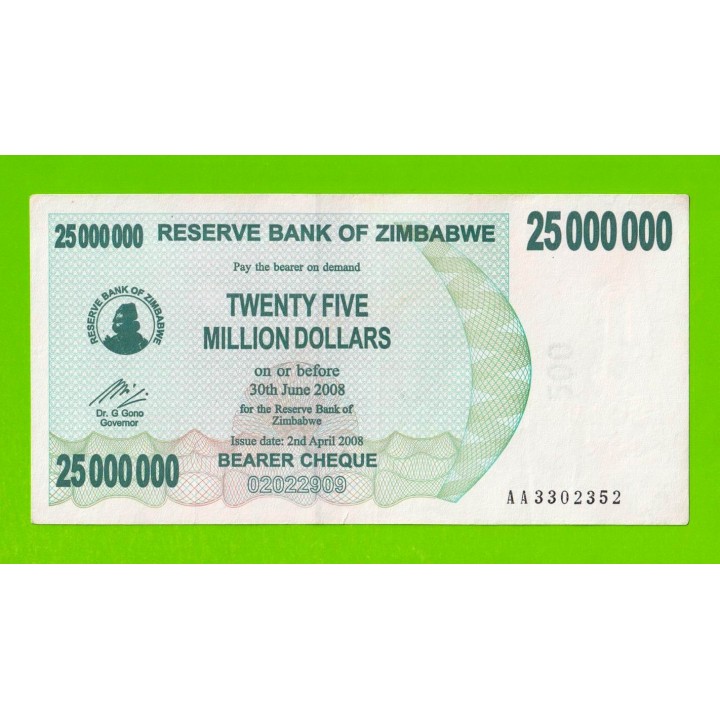 Зимбабве - 25000000 / 25 миллионов долларов - 2008 (AA)