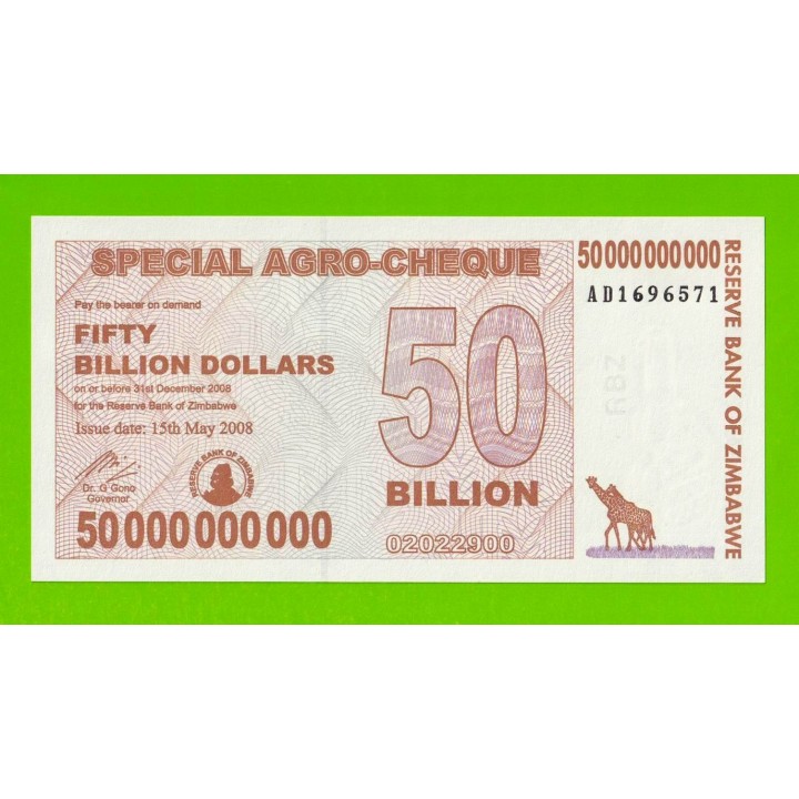 Зимбабве - 50000000000 / 50 миллиардов долларов - 2008 (AD) - UNC!!!