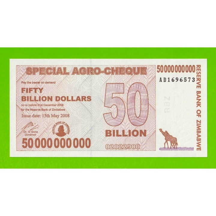 Зимбабве - 50000000000 / 50 миллиардов долларов - 2008 (AD) - UNC!!!