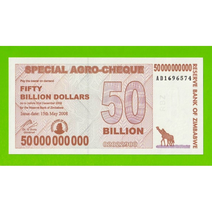 Зимбабве - 50000000000 / 50 миллиардов долларов - 2008 (AD) - UNC!!!