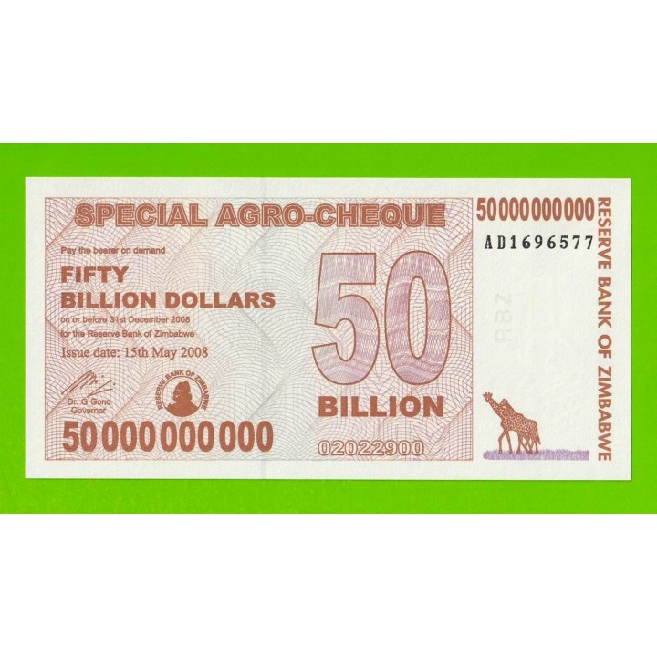 Зимбабве - 50000000000 / 50 миллиардов долларов - 2008 (AD) - UNC!!!