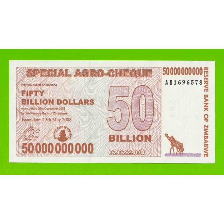 Зимбабве - 50000000000 / 50 миллиардов долларов - 2008 (AD) - UNC!!!