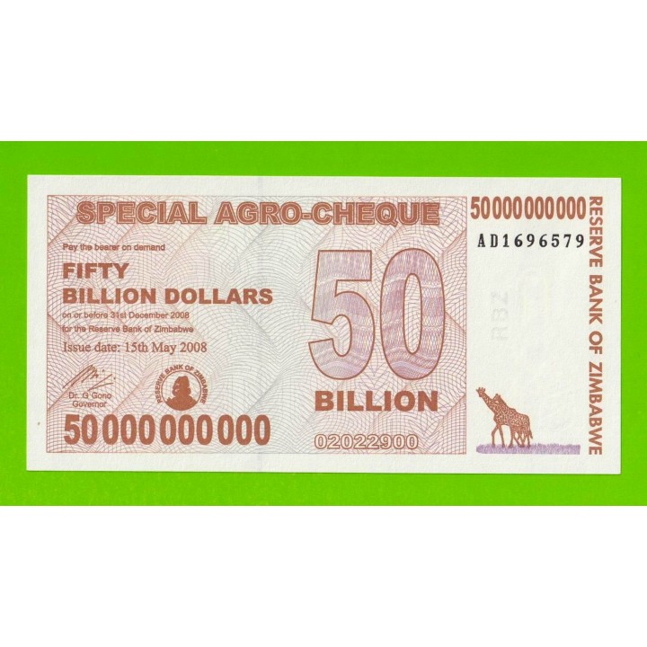 Зимбабве - 50000000000 / 50 миллиардов долларов - 2008 (AD) - UNC!!!