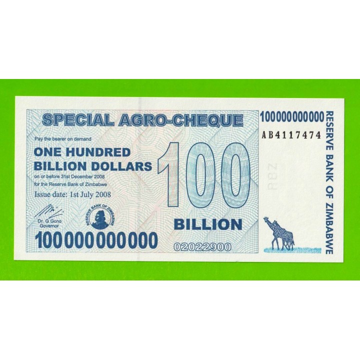 Зимбабве - 100000000000 / 100 миллиардов долларов - 2008 (AB) - UNC!!!