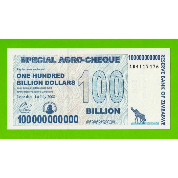 Зимбабве - 100000000000 / 100 миллиардов долларов - 2008 (AB) - UNC!!!