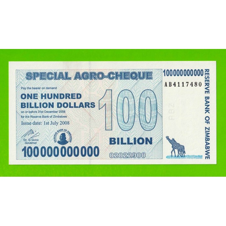 Зимбабве - 100000000000 / 100 миллиардов долларов - 2008 (AB) - UNC!!!