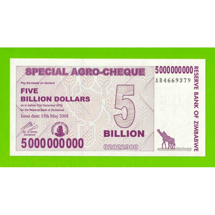 Зимбабве - 5000000000 / 5 миллиардов долларов - 2008 (AB) - UNC!!!