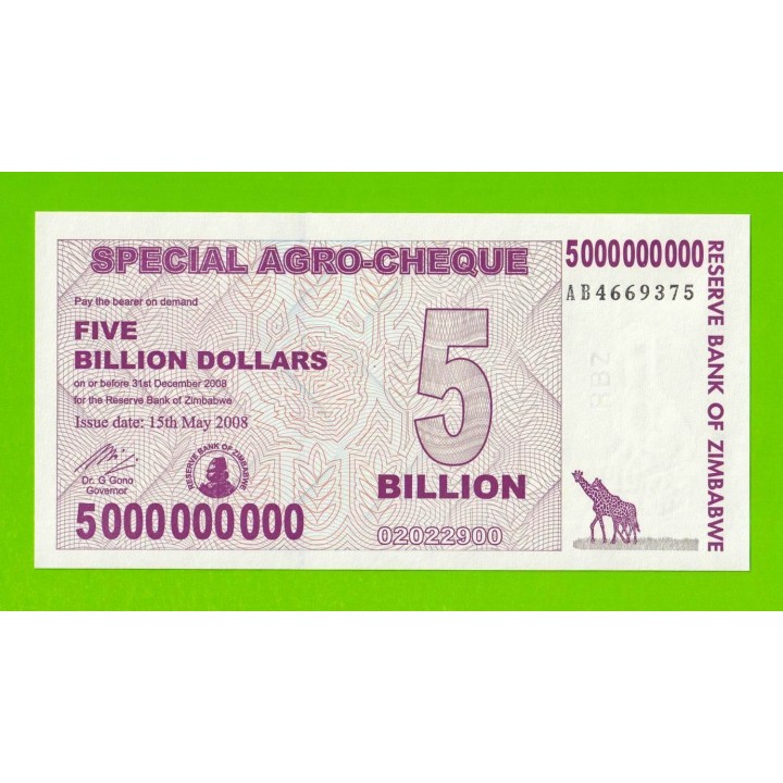 Зимбабве - 5000000000 / 5 миллиардов долларов - 2008 (AB) - UNC!!!