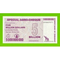 Зимбабве - 5000000000 / 5 миллиардов долларов - 2008 (AB) - UNC!!!