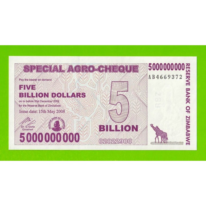 Зимбабве - 5000000000 / 5 миллиардов долларов - 2008 (AB) - UNC!!!