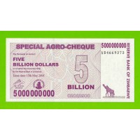Зимбабве - 5000000000 / 5 миллиардов долларов - 2008 (AB) - UNC!!!