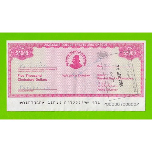 Зимбабве - 5000 долларов - Дорожный чек - 2003