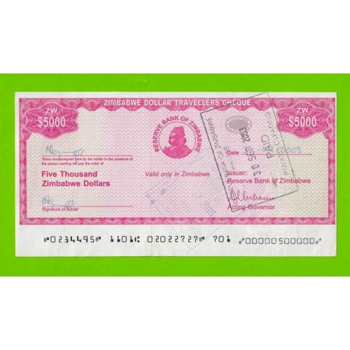 Зимбабве - 5000 долларов - Дорожный чек - 2003