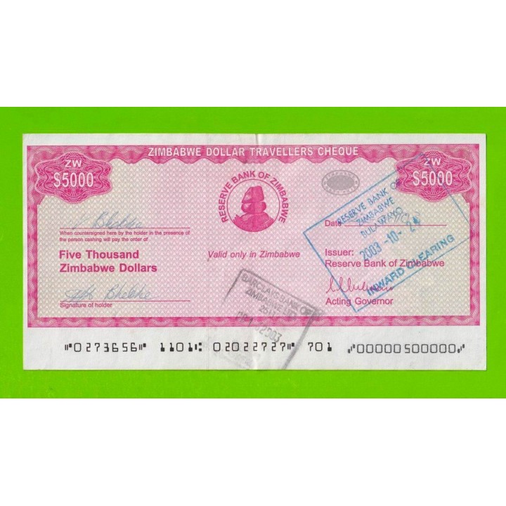 Зимбабве - 5000 долларов - Дорожный чек - 2003