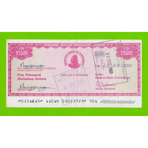 Зимбабве - 5000 долларов - Дорожный чек - 2003