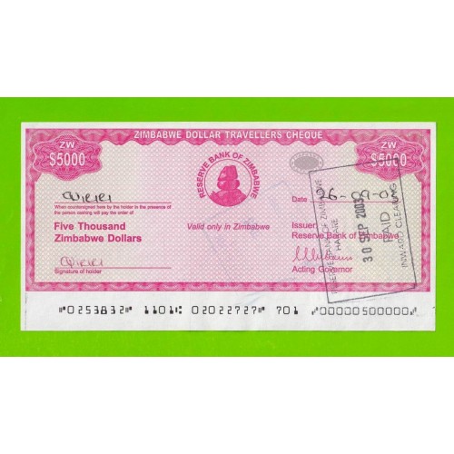 Зимбабве - 5000 долларов - Дорожный чек - 2003