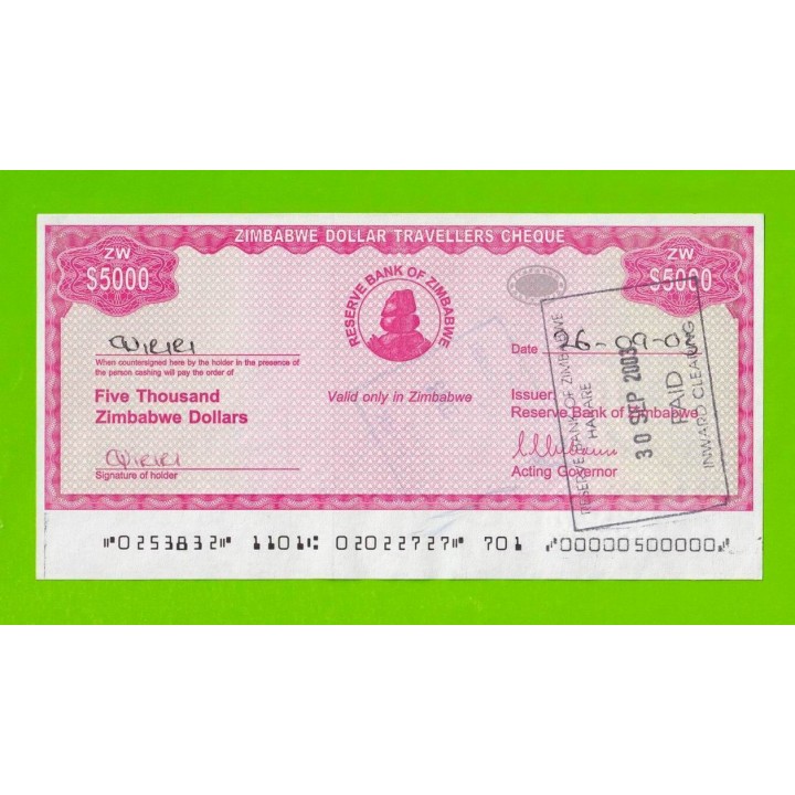 Зимбабве - 5000 долларов - Дорожный чек - 2003