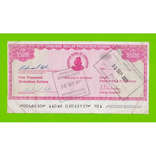 Зимбабве - 5000 долларов - Дорожный чек - 2003