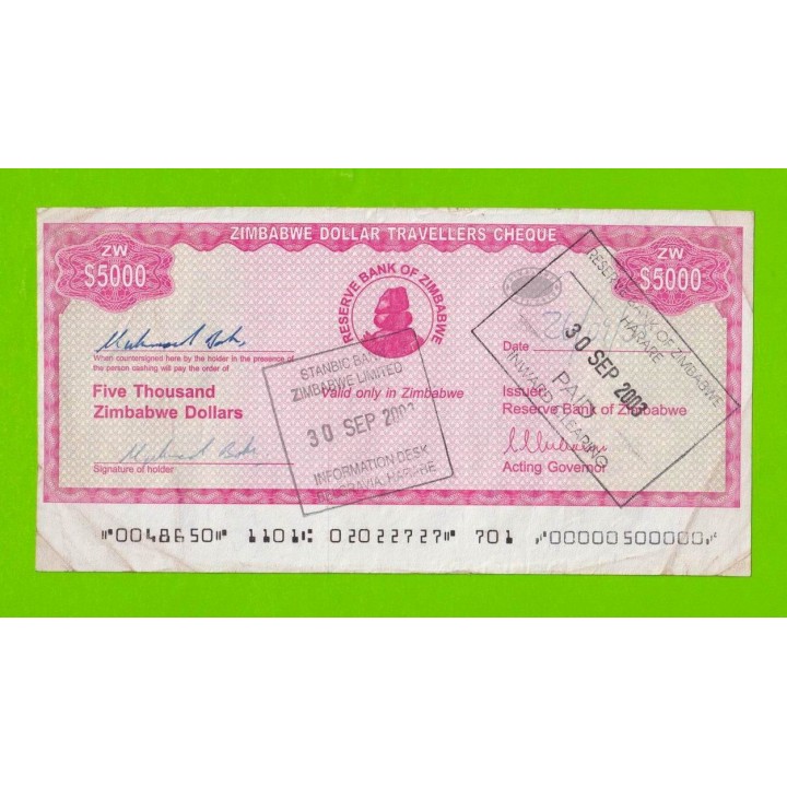 Зимбабве - 5000 долларов - Дорожный чек - 2003