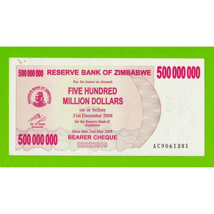 Зимбабве - 500000000 / 500 миллионов долларов - 2008 (AC) - aUNC!!!