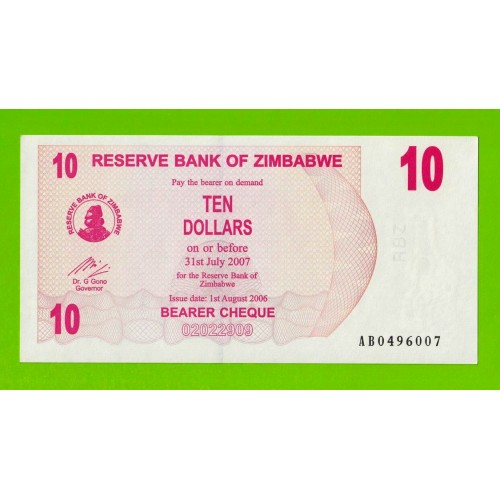 Зимбабве - 10 долларов - 2006 (AB) - UNC-!!!