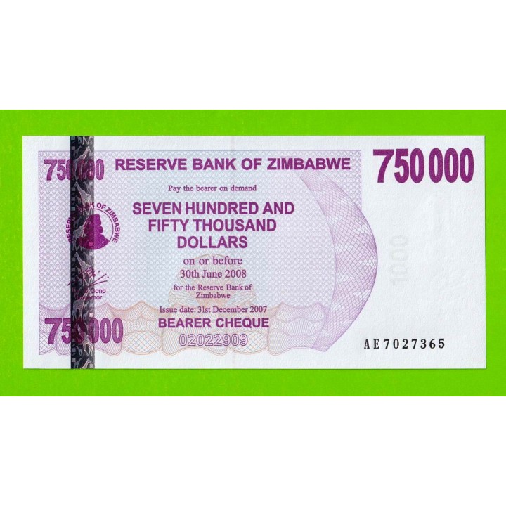 Зимбабве - 750000 долларов - 2007 (AE) - UNC!!!