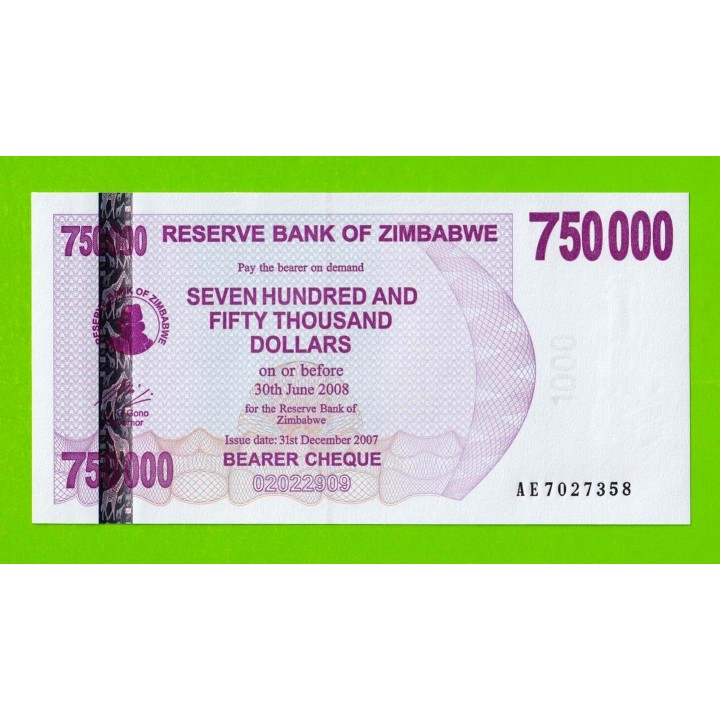 Зимбабве - 750000 долларов - 2007 (AE) - UNC!!!