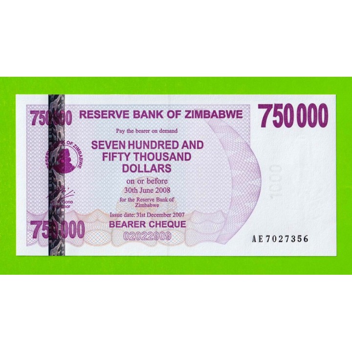 Зимбабве - 750000 долларов - 2007 (AE) - UNC!!!