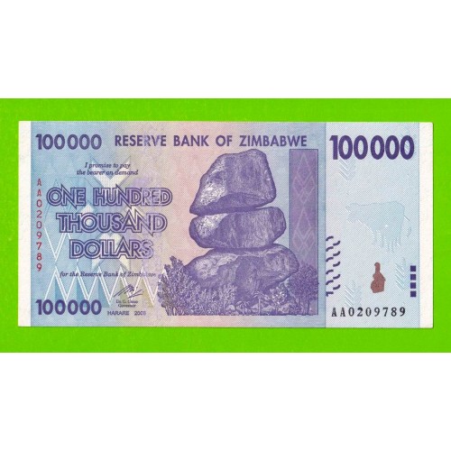 Зимбабве - 100000 долларов - 2008 (AA) - aUNC!!!