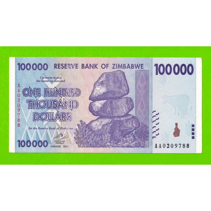Зимбабве - 100000 долларов - 2008 (AA) - XF!!!