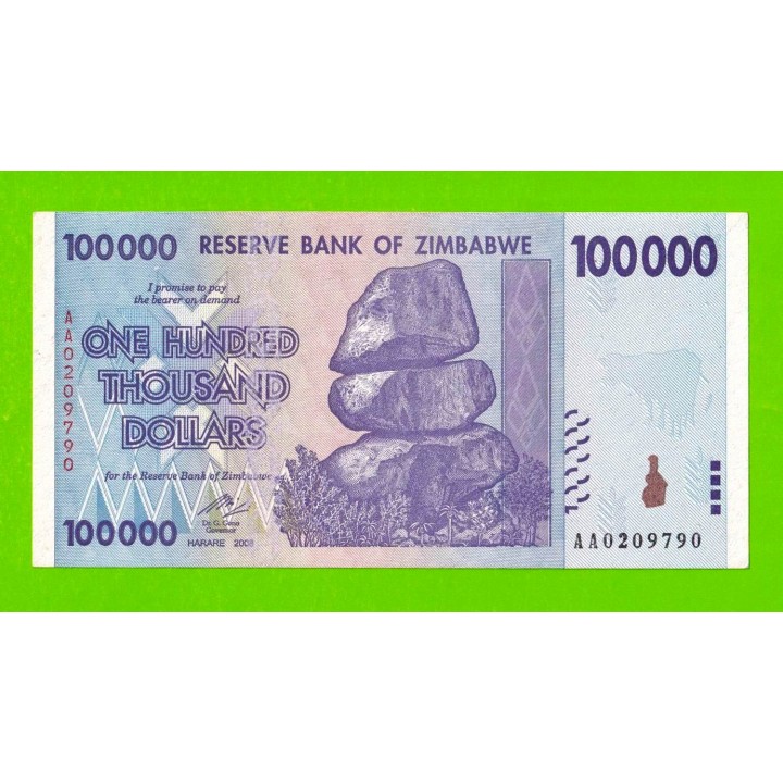 Зимбабве - 100000 долларов - 2008 (AA) - aUNC!!!