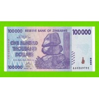 Зимбабве - 100000 долларов - 2008 (AA) - aUNC!!!