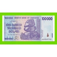 Зимбабве - 100000 долларов - 2008 (AA) - aUNC!!!