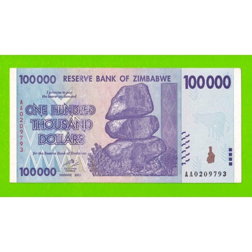 Зимбабве - 100000 долларов - 2008 (AA) - aUNC!!!