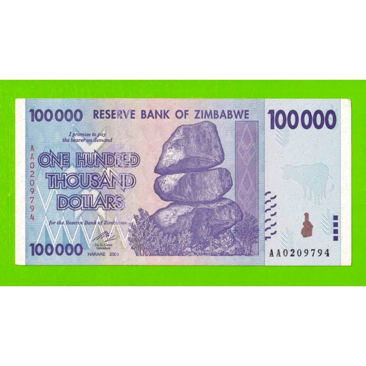 Зимбабве - 100000 долларов - 2008 (AA) - XF+!!!