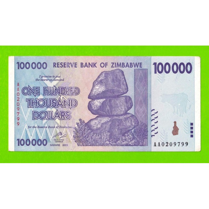 Зимбабве - 100000 долларов - 2008 (AA)