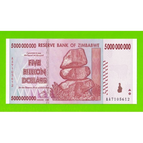 Зимбабве - 5000000000 / 5 миллиардов долларов - 2008 (AA) - UNC!!!