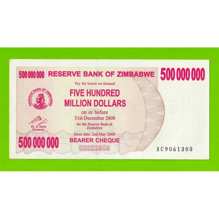 Зимбабве - 500000000 / 500 миллионов долларов - 2008 (AC) - aUNC!!!